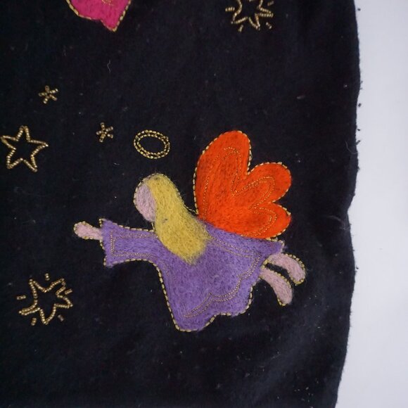 Vintage Quacker Factory Black Wool Cardigan Angel Applique Angelcore Boho M - Picture 8 of 11